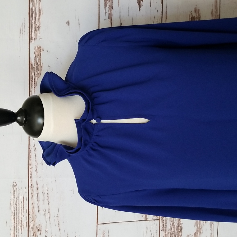 J. Crew Blue Ruffle-neck Top - Picture 2 of 11